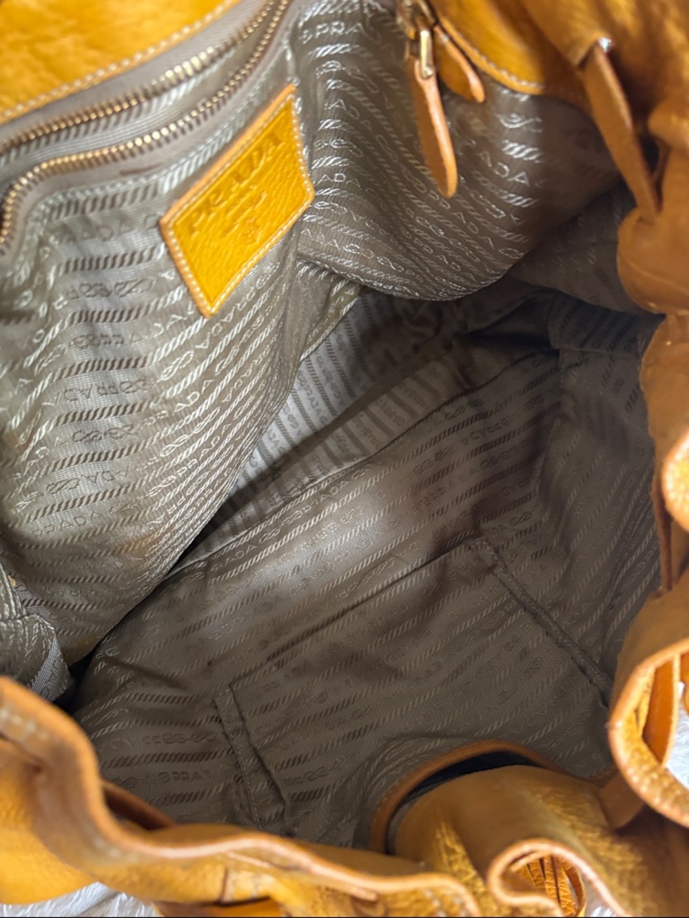 Prada Yellow-Tan Leather Drawstring Shoulder Bag - Picture 11 of 16